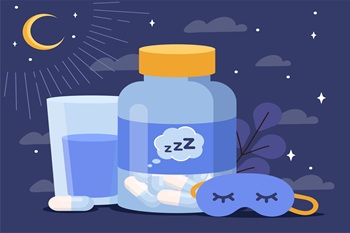 Sleep aids with night background. Vector illustration